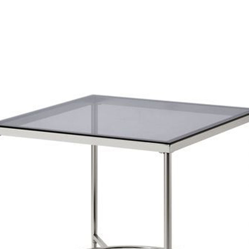 End Table with Textured Round Shelf, Silver