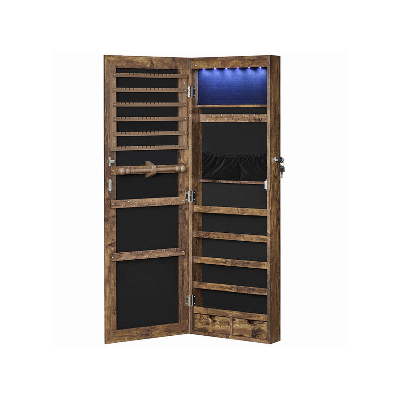 6 LEDs Jewelry Organizer Cabinet Armoire with Full Screen Mirror, Wall Hanging/Door Mounted, Large Capacity