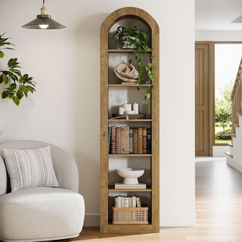 Tribesigns 74.8" Arched Bookshelf 6-Tier Narrow Open Bookcase image number 3