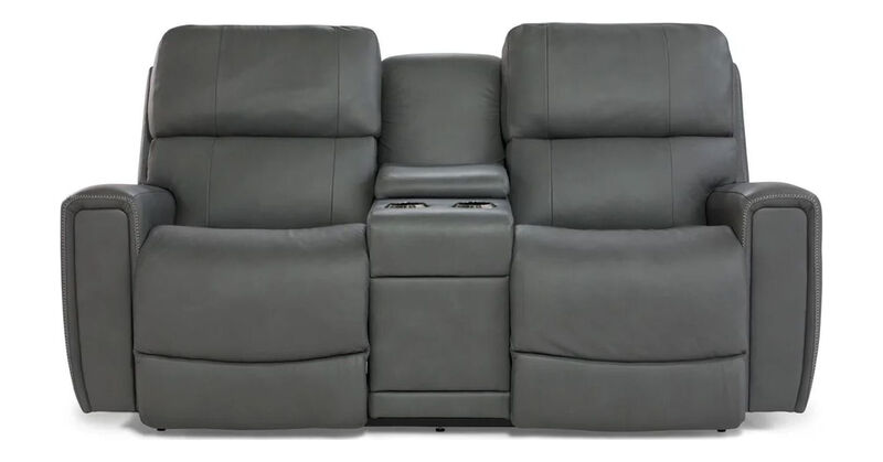 Apollo Blue Grey Leather Power Reclining  Loveseat with Headrest image number 0