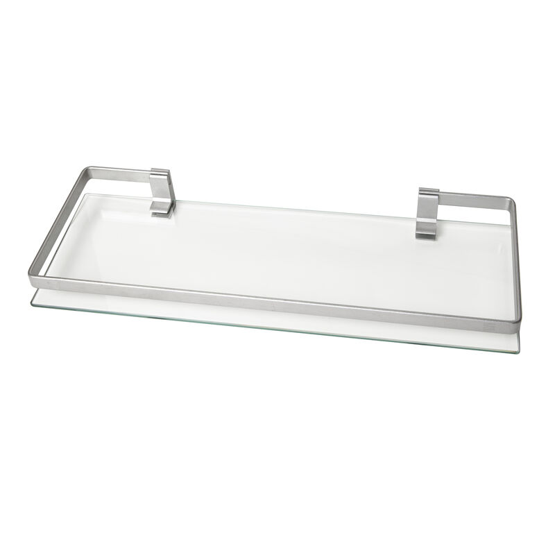 Floating Wall Mount Tempered Glass Bathroom Shelf with Brushed Chrome Rail