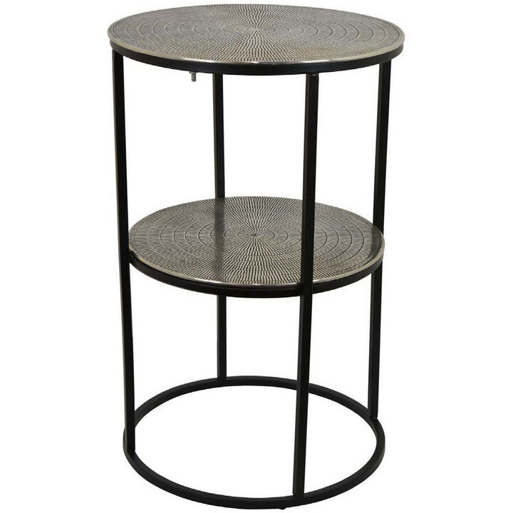 Solly 24 Inch Plant Stand Table with 1 Shelf, Round, Metal, Gray Finish - Benzara