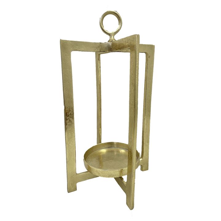 Siana Lantern Candle Holder, 20 Inch Classic Gold Finished Metal Frame - Benzara