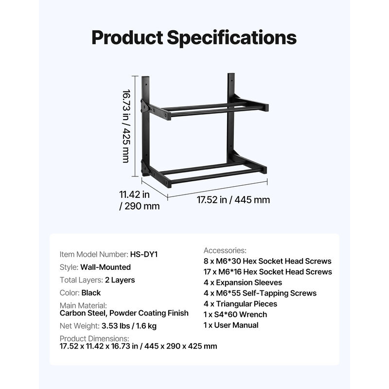 VEVOR Wall Mount Printer Filament Storage Rack 2-Tier Filament Spool Holder Rack image number 6