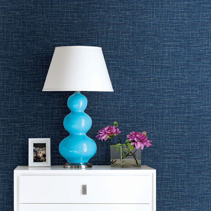 Exhale Dark Blue Faux Grasscloth Wallpaper (Set of 2)