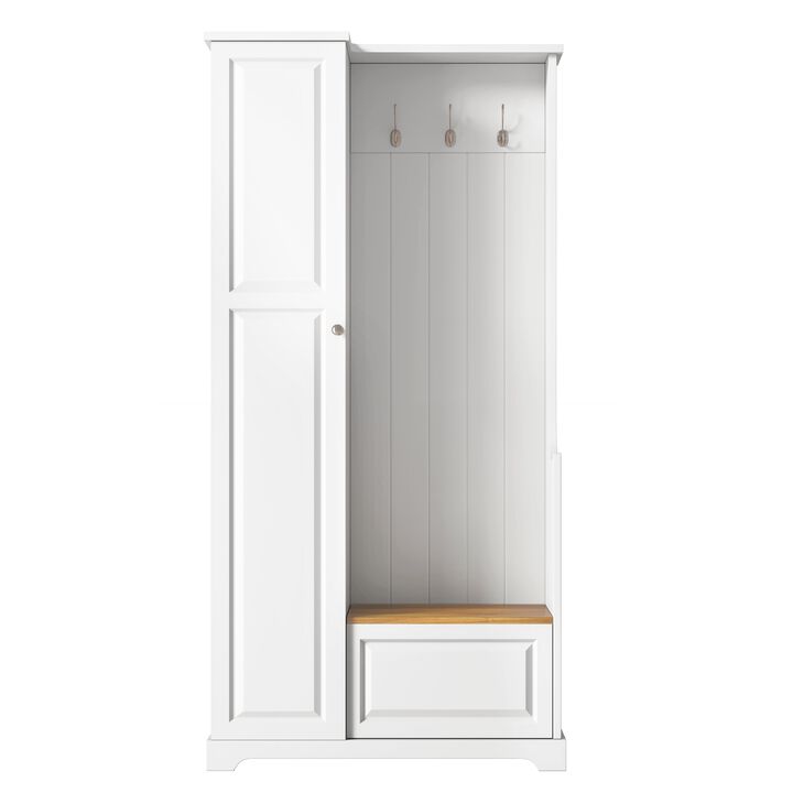 Merax Entryway Hall Tree with Flip-Up Storage Bench, 3 Hooks, 2 Adjustable Shelves