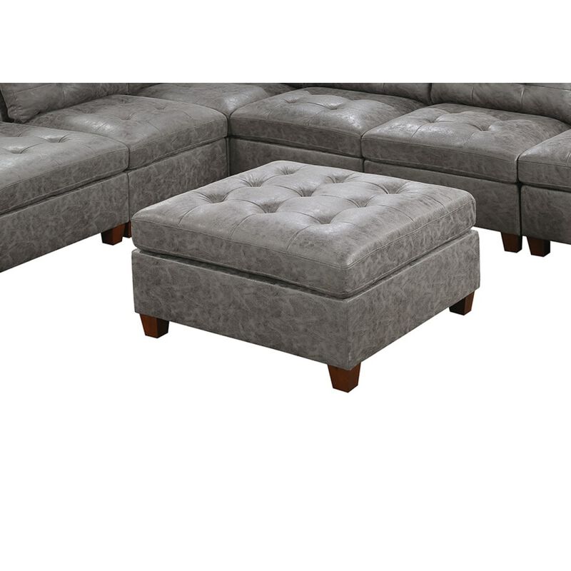 Tufted Cocktail Ottoman Antique Grey Breathable Leatherette 1pc Cushion Ottoman Seat Wooden Legs