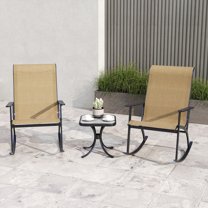Brown Patio Rocking Bistro Set with Wood-Plastic Tabletop and High Back