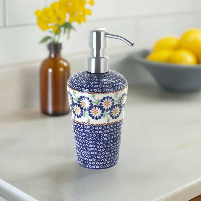 Blue Rose Polish Pottery Periwinkle Soap Dispenser