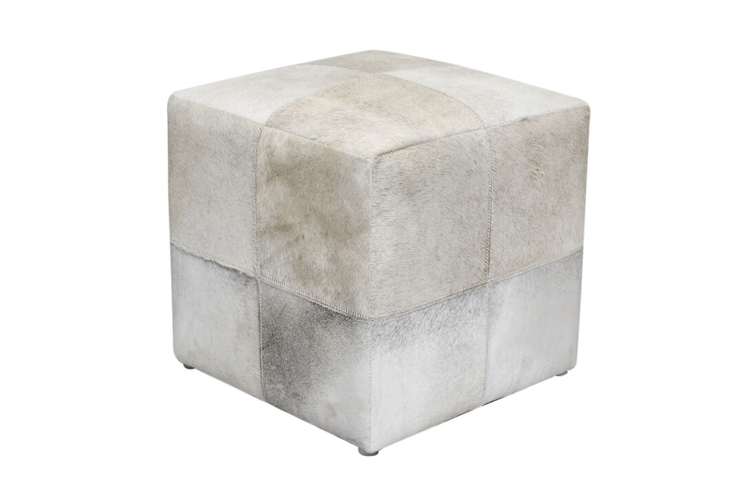 Natural Cowhide Patchwork Cube Pouf – Handcrafted Accent Ottoman