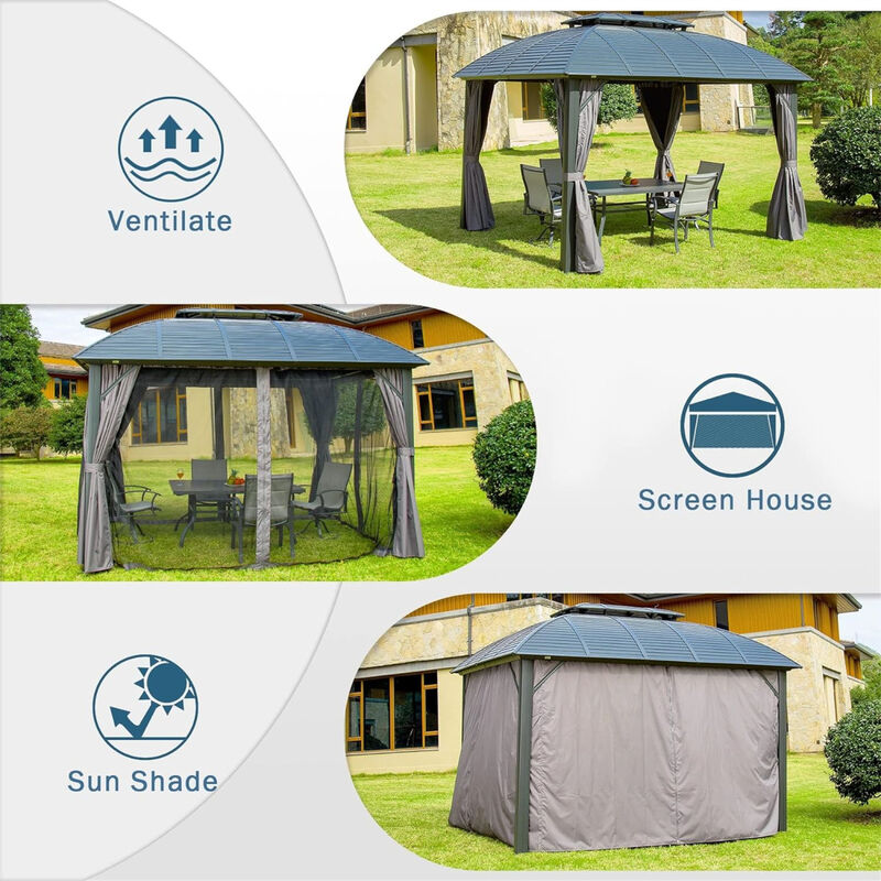 Streamdale 10'X12' Permanent Hardtop Gazebo with Curtains & Netting image number 5