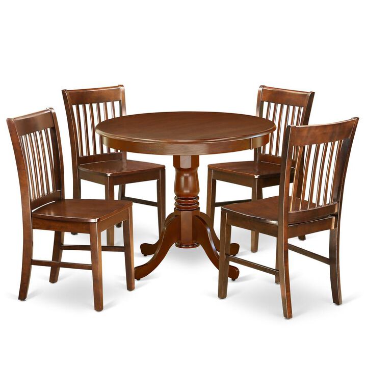 East West Furniture Dining Room Set Mahogany, ANNO5-MAH-W