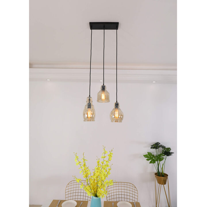 Venetian 3-Light Cognac Glass Cluster Pendant in Antique Black Finish