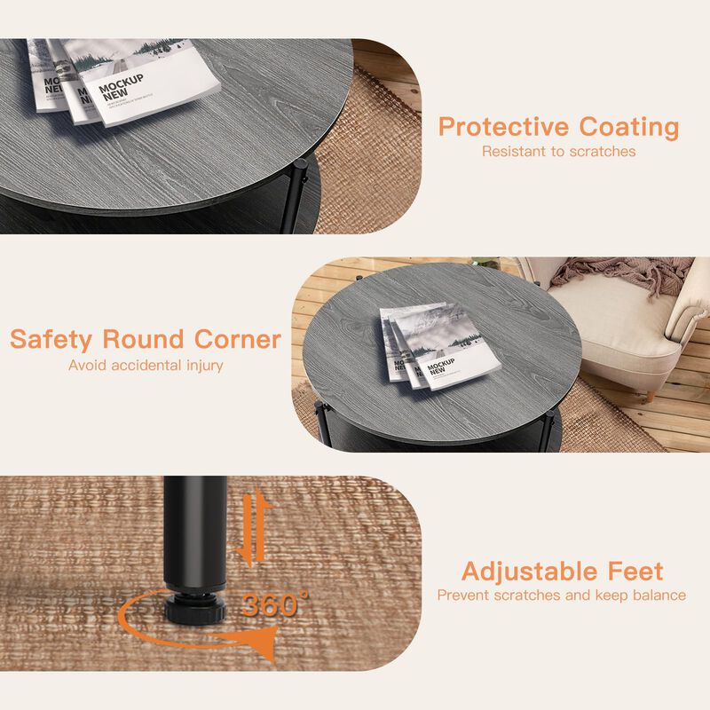 FAMIDGE Round Coffee Table Living Room, 27.6"" Small Coffee Table, 2-Tier Circle Coffee Table with Storage Shelf, Circular Wood image number 4