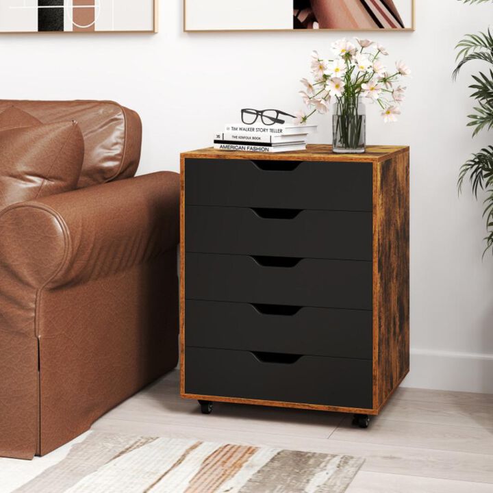 Hivvago 5 Drawer Mobile File Cabinet with Wheels for Living Room
