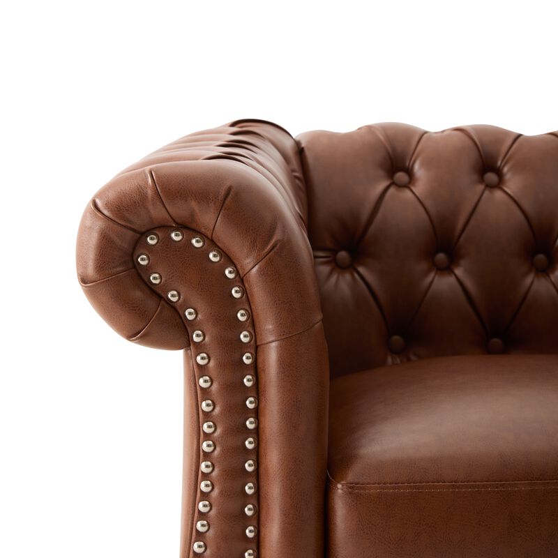 Whisen Classic Club Chair with Diamond Tufting, Scrolled Arms, and Wooden Legs image number 6