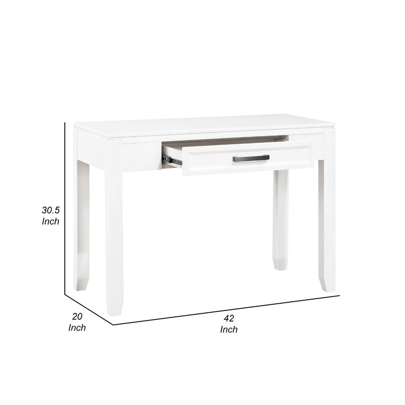 Thiem Writing Laptop Desk, 1 Drawer, White Veneer, 42 Inch - Benzara