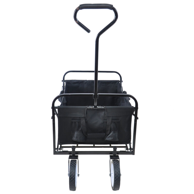 Folding Wagon Garden Shopping Beach Cart (Black)