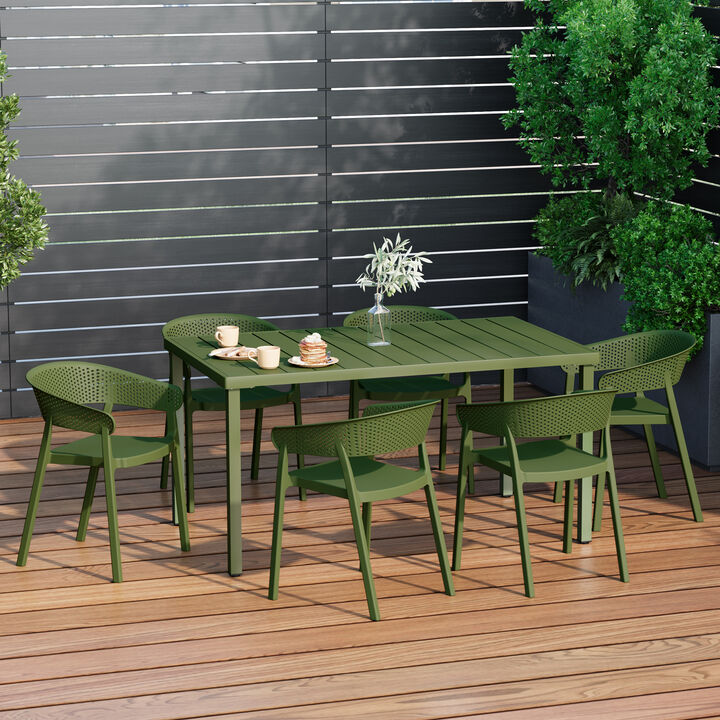 WestinTrends 7-Piece Outdoor Metal Rectangle Patio Dining Table Set With Stackable Patio Dining Chairs