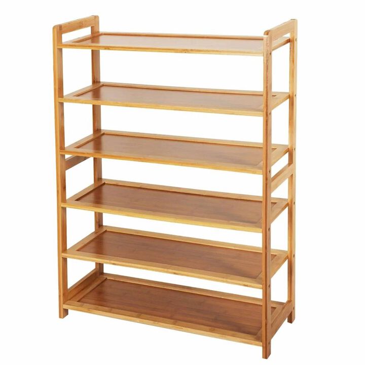 QuikFurn Solid Wood 6-Shelf Shoe Rack - Holds up to 24 Pair of Shoes