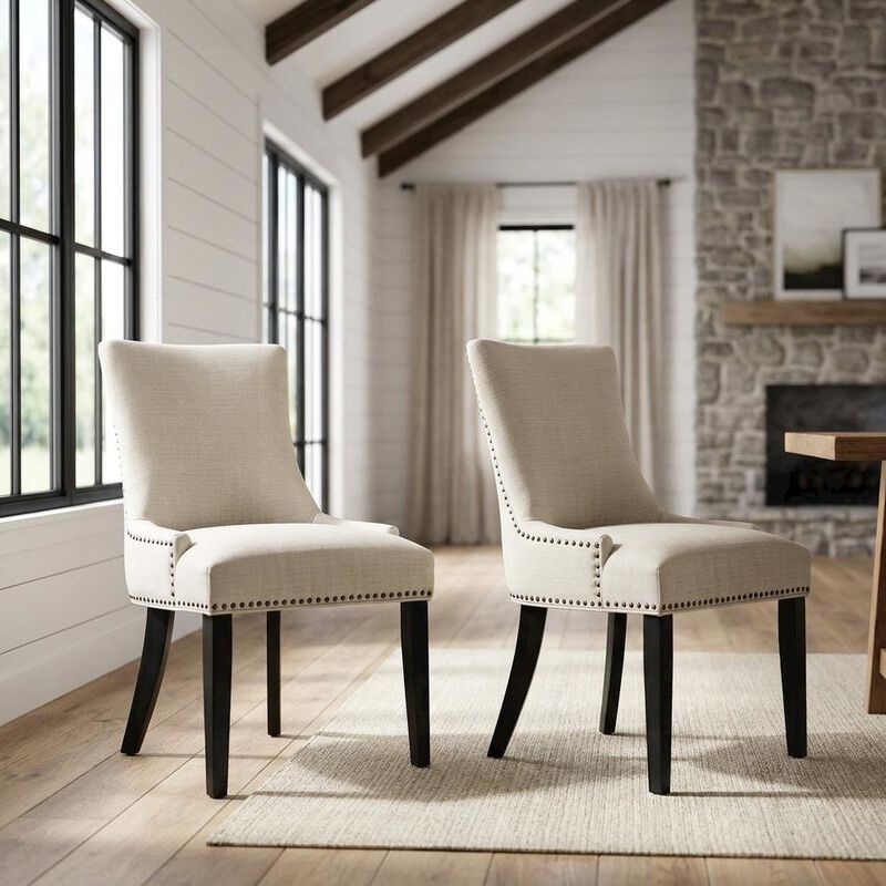 Fabric Upholstered Parsons Dining Side Chairs, Beige, Set of 2 image number 4