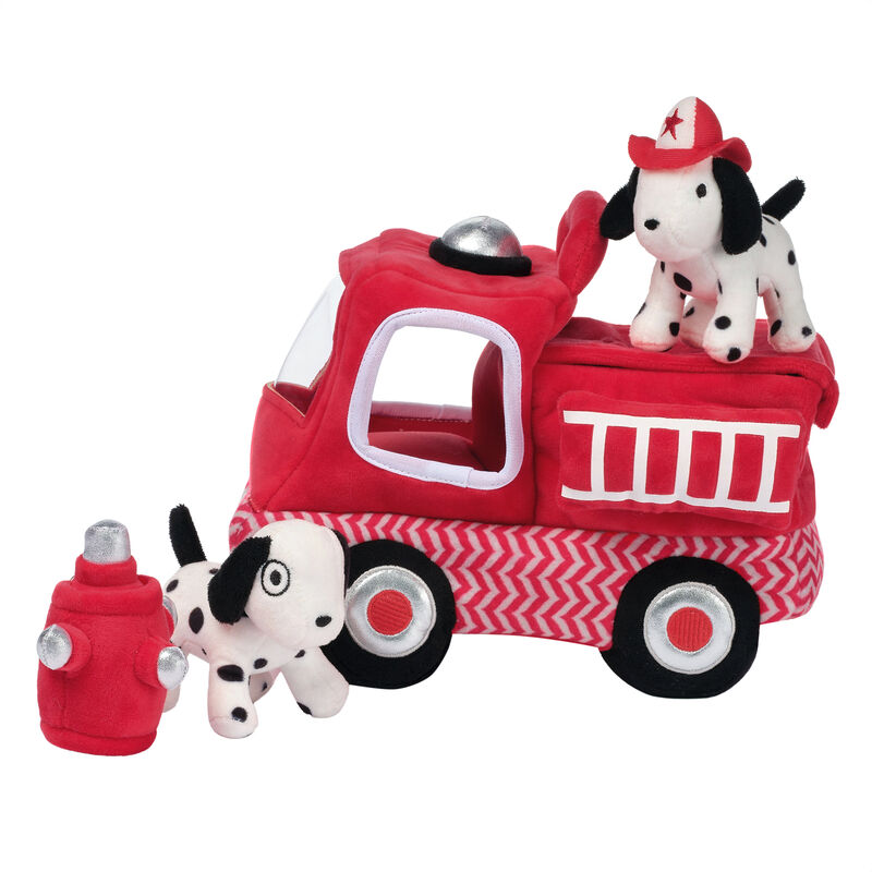 Lambs & Ivy Fire Truck 5pc Developmental Plush Soft Toy Interactive Play Set