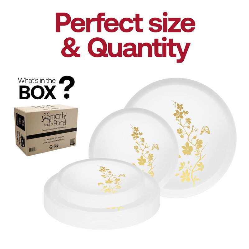White with Gold Floral Plastic Dinnerware Value Set (120 Sets) image number 4