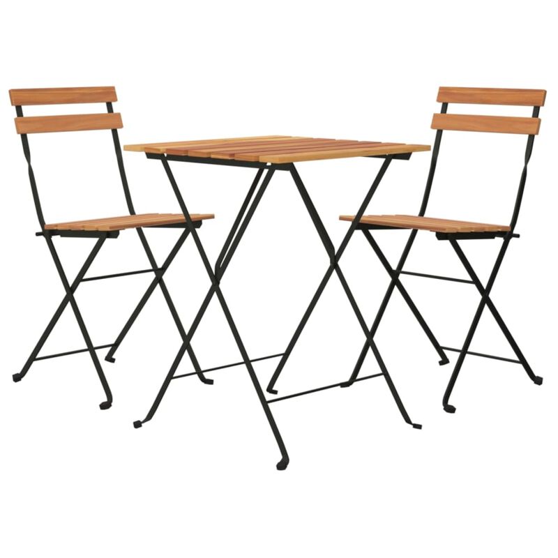 vidaXL 3-Piece Bistro Set - Solid Teak Wood and Powder-Coated Steel Folding Table and Chairs - Ideal for Outdoor Dining and Relaxation - Brown