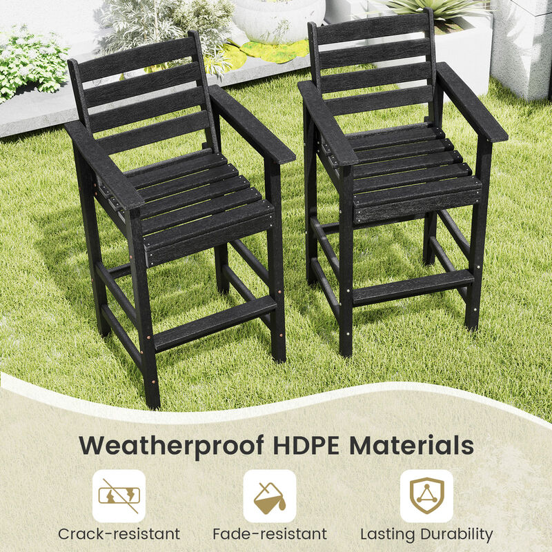 Set of 2 HDPE Adirondack Bar Chairs with Wide Armrests &ndash; Weather-Resistant Patio Seating