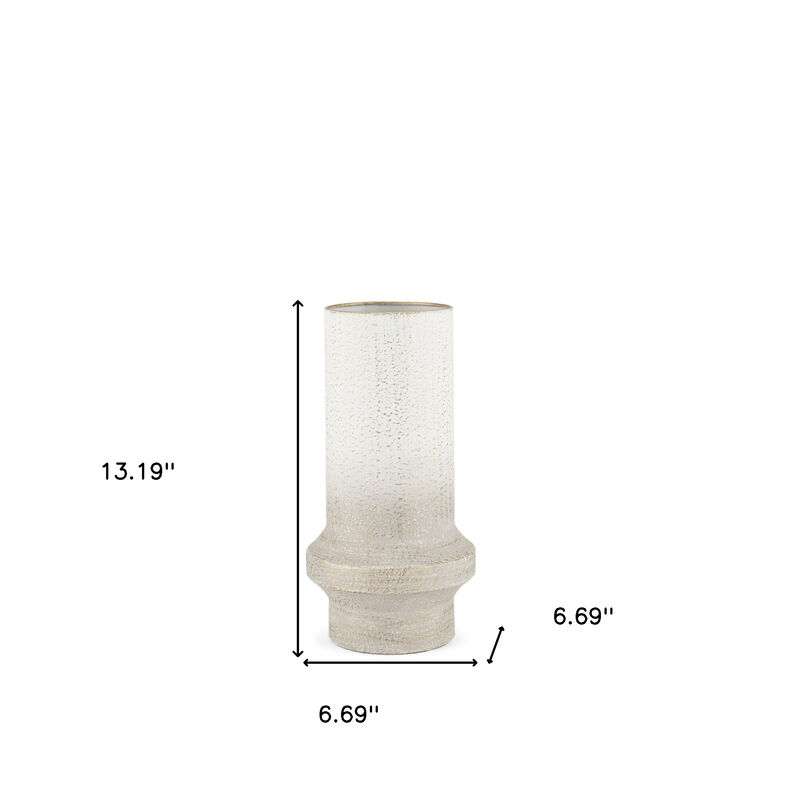 HomeRoots 13" Off White And Gold Metal Cylinder Table Vase image number 3