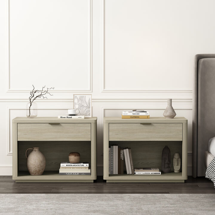 Evelyn Wide 1-Drawer Nightstands in Gray (Set of 2)