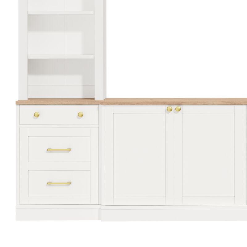 Whisen 106 Inch Farmhouse Entertainment Center with Drawers, Rustic TV Stand & Bookshelf Media Console for Living Room image number 7