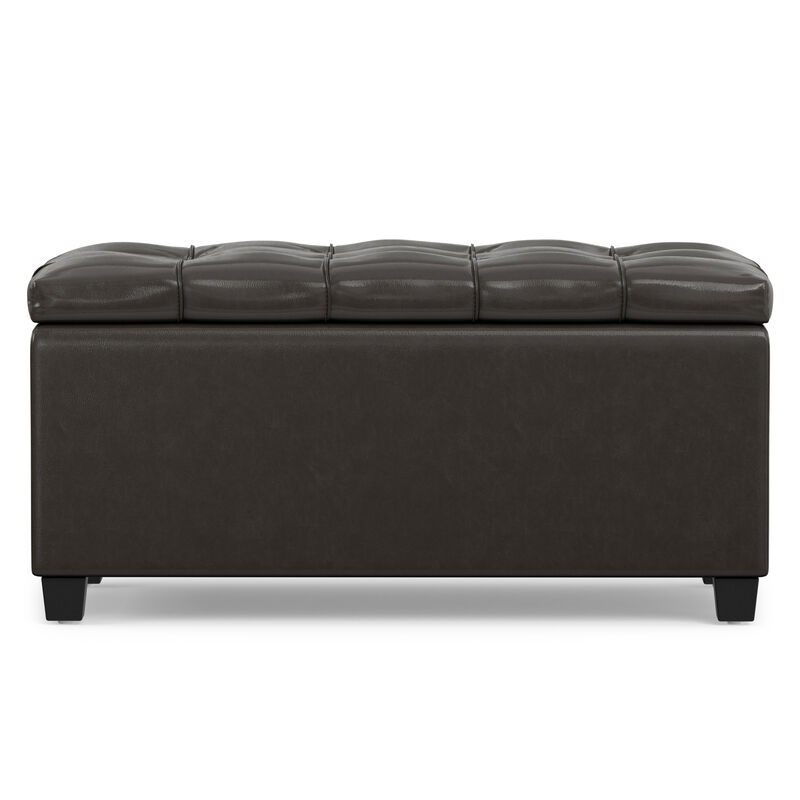 Sienna 33 inch Wide Transitional Rectangle Storage Ottoman Bench in Tanners Brown Vegan Faux Leather, Assembled image number 5