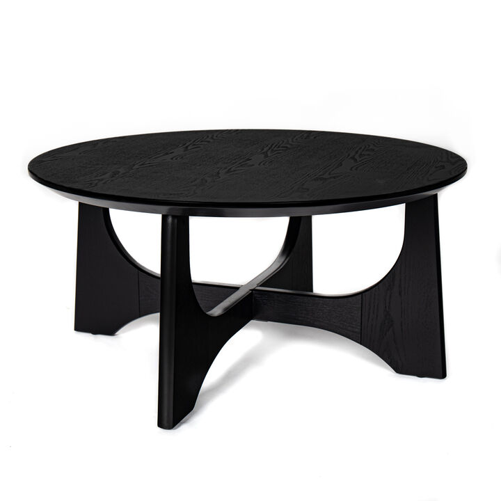36" Round Coffee Table, Wooden Coffee Tables for Living Room Reception Room(Black)
