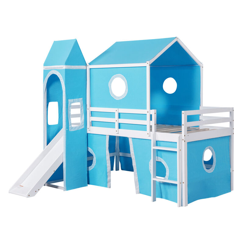Twin Size Bunk Bed With Slide Tent And Tower image number 3