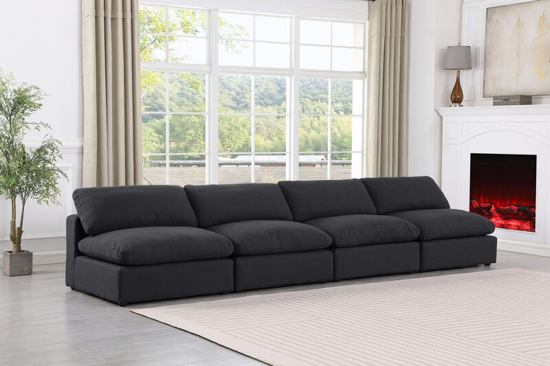 Meridian Furniture Comfy Black Linen Textured Fabric Modular Sofa image number 1
