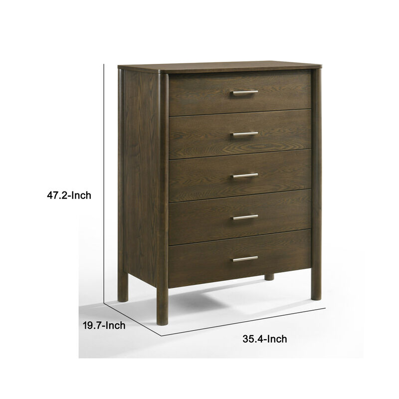 Cid Caro Tall Dresser Chest, 5 Drawers, Wenge Brown Rubberwood image number 4