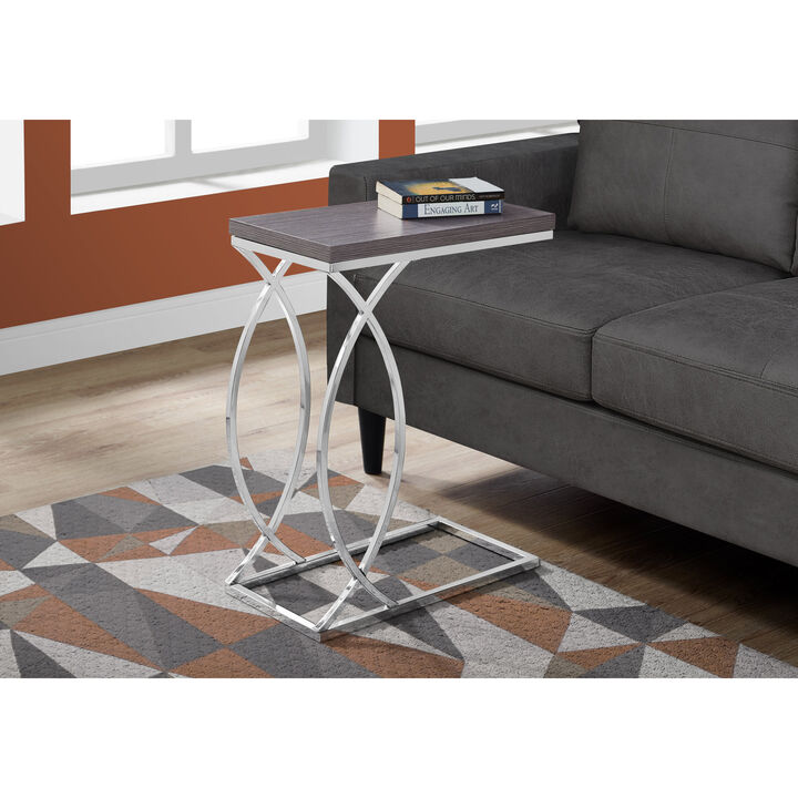 Monarch Specialties I 3187 Accent Table, C-shaped, End, Side, Snack, Living Room, Bedroom, Metal, Laminate, Grey, Chrome, Contemporary, Modern