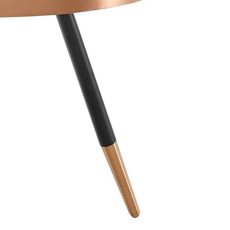 Cid Casu Coffee Table, 20 Inch, Round Black Ceramic Top, Rose Gold Accents - Benzara image number 2