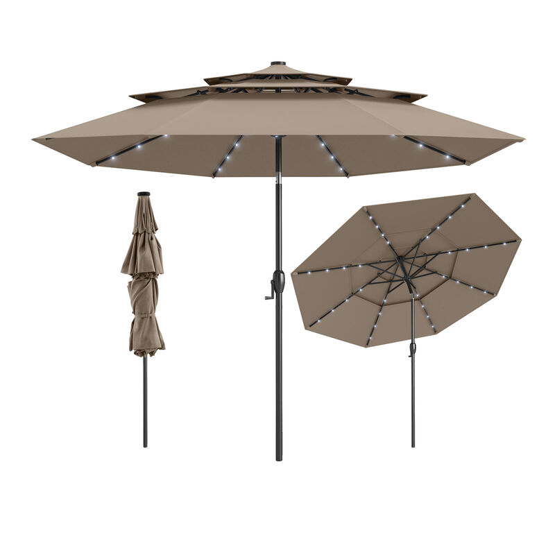 Solar Patio Umbrella with 32 LED Lights 3-Tier Vented Top