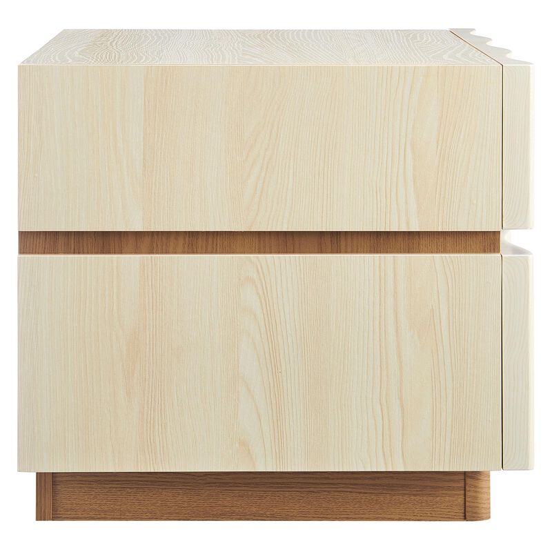 Modway Isola 22 Inch Wood Nightstand in White Light Oak - Accent Side End Table with 2 Wave Front Drawers for Bedroom or Living Room Storage image number 5