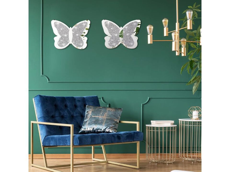 Butterfly Wall Accent Decor Set of 2 Silver Crystal Art for Bedroom Living Room
