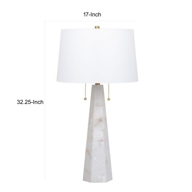 32 Inch Table Lamp, White Drum Shade, Double Pull Chain, Tapered Cone Base - Benzara