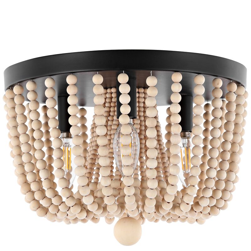 Eivissa 3-Light Coastal Farmhouse Iron/Wood Bead LED Flush Mount