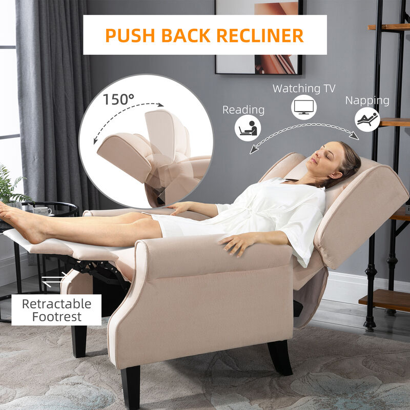 HOMCOM Vibrating Massage Recliner Chair for Living Room, Reclining Wingback Single Sofa with Heat, Faux Suede Push Back Accent Chair with Footrest, Side Pocket, Cream White
