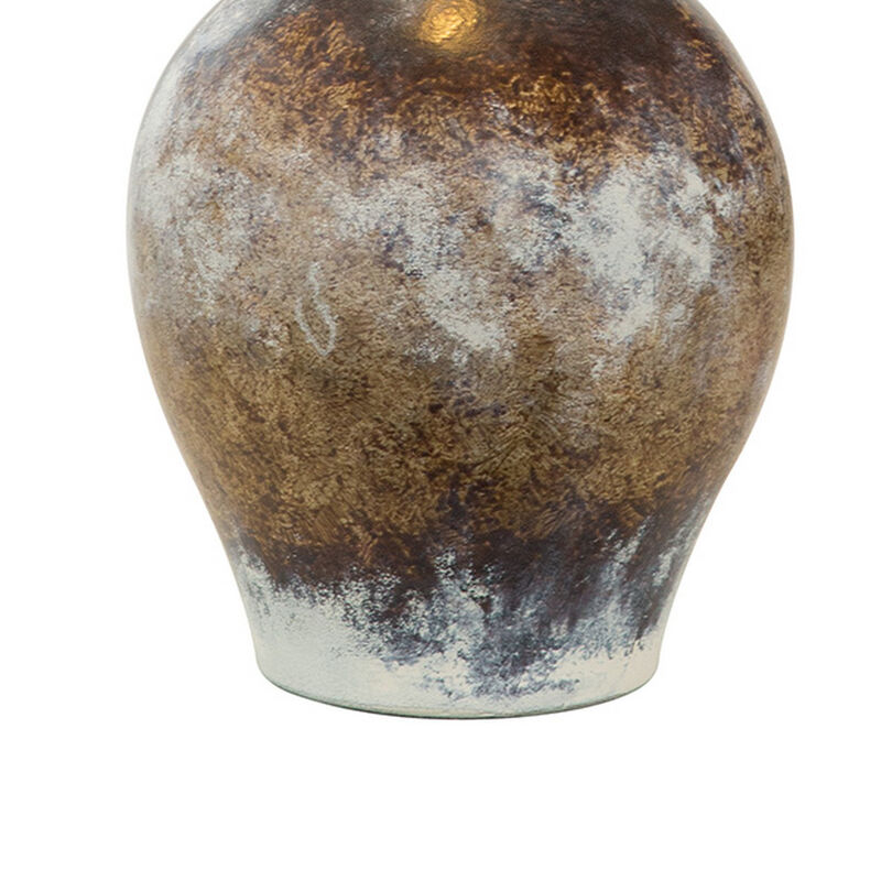 Aine 29 Inch Hydrocal Table Lamp, Drum Shade, Urn Shaped Base, Multicolor - Benzara