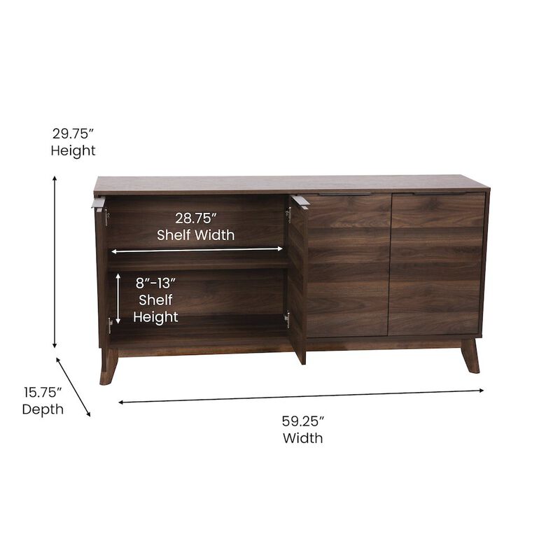 Flash Furniture 60 in 4 Door Storage Buffet Sideboard, TV Stand for up to 64" TV's, Dark Walnut image number 1