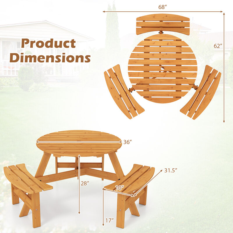 Outdoor Round Picnic Table Set with Umbrella Hole and Seating for 6