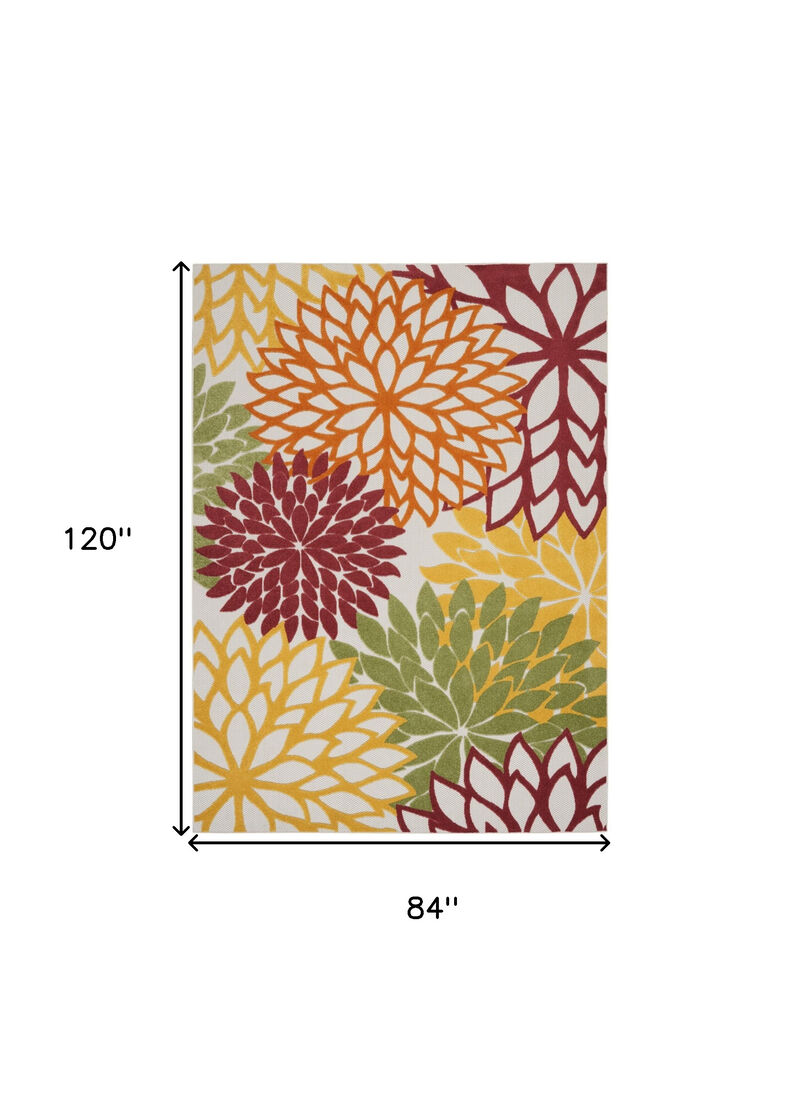 HomeRoots 7' X 10' Red Ivory Yellow And Orange Floral Indoor Outdoor Area Rug image number 6