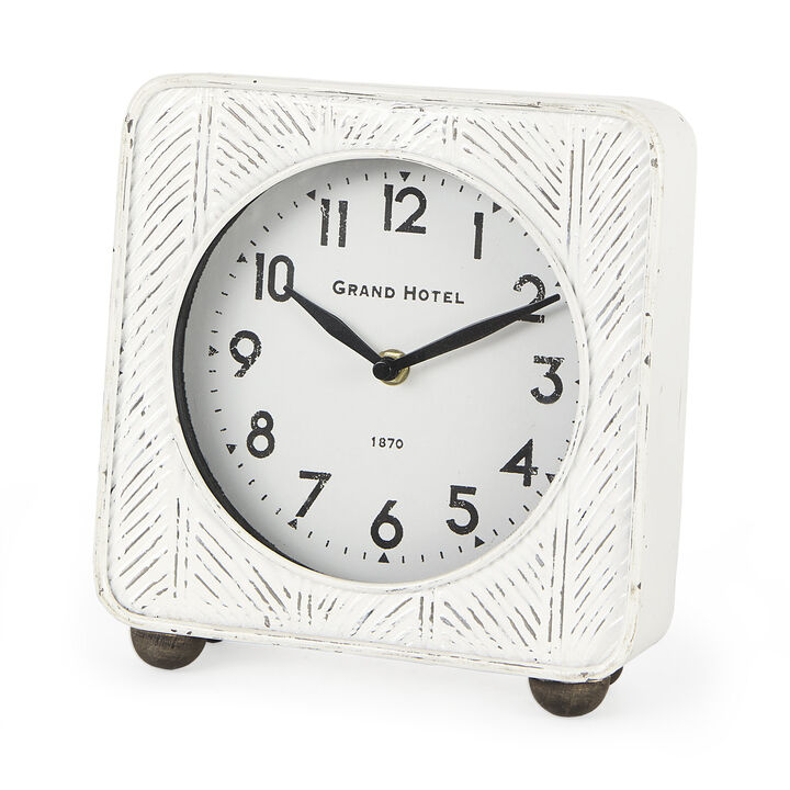HomeRoots 9" White Iron Square Table Clock